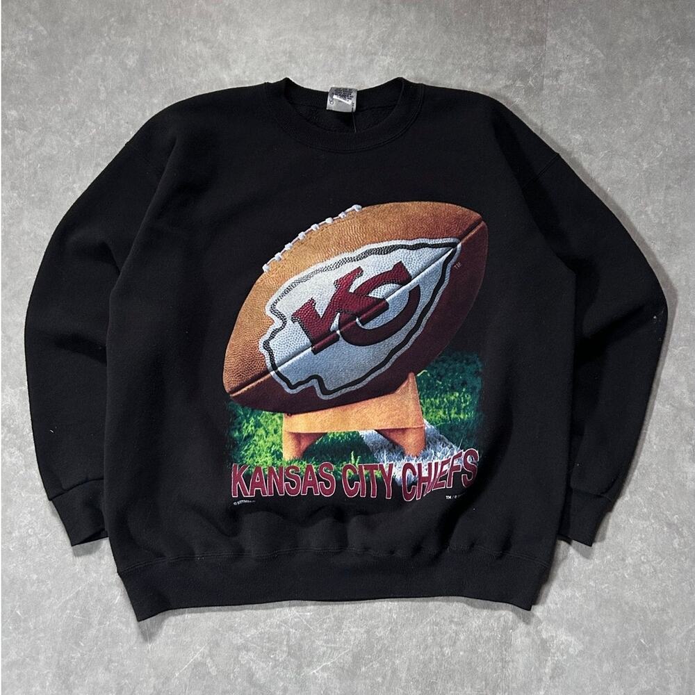 90s Vintage Kansas City Chiefs Kicking Tee Black Crewneck Size XL